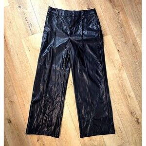 Cider Womens Black Faux Leather Dress Pants Womens Lg Wide Leg Edgy Rocker Party